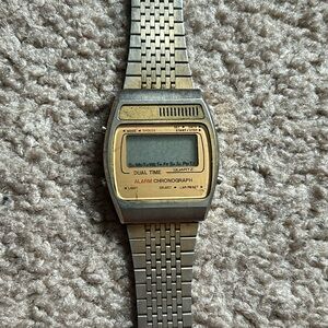 Vintage unisex two tone alarm chronograph stainless steel watch one size‎